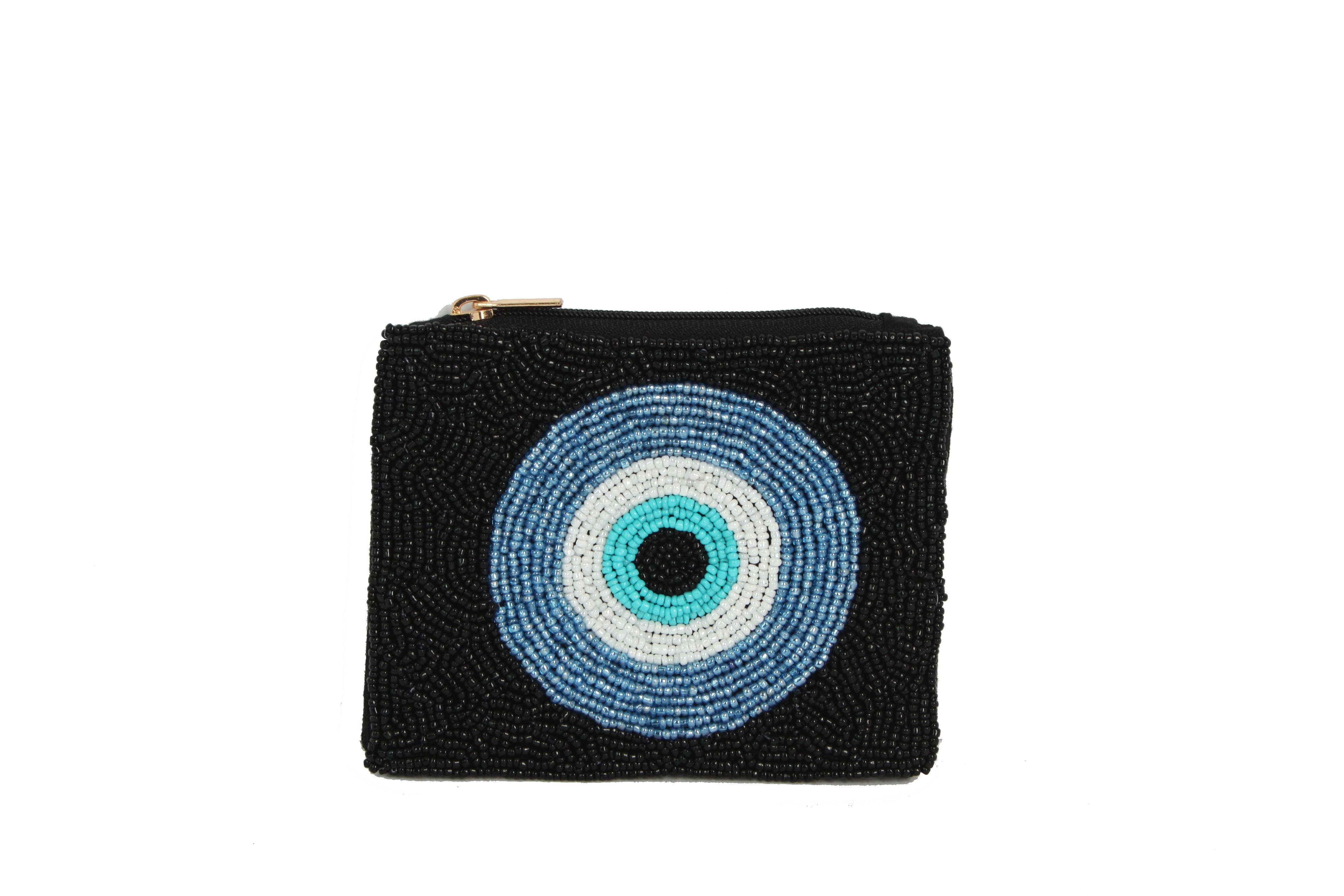 Beaded Evil Eye Blue Coin Purse