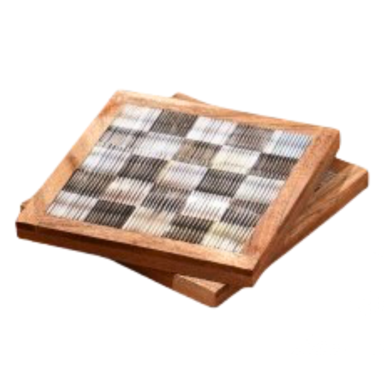 Chiseled Horn Coaster with Teakwood Edges