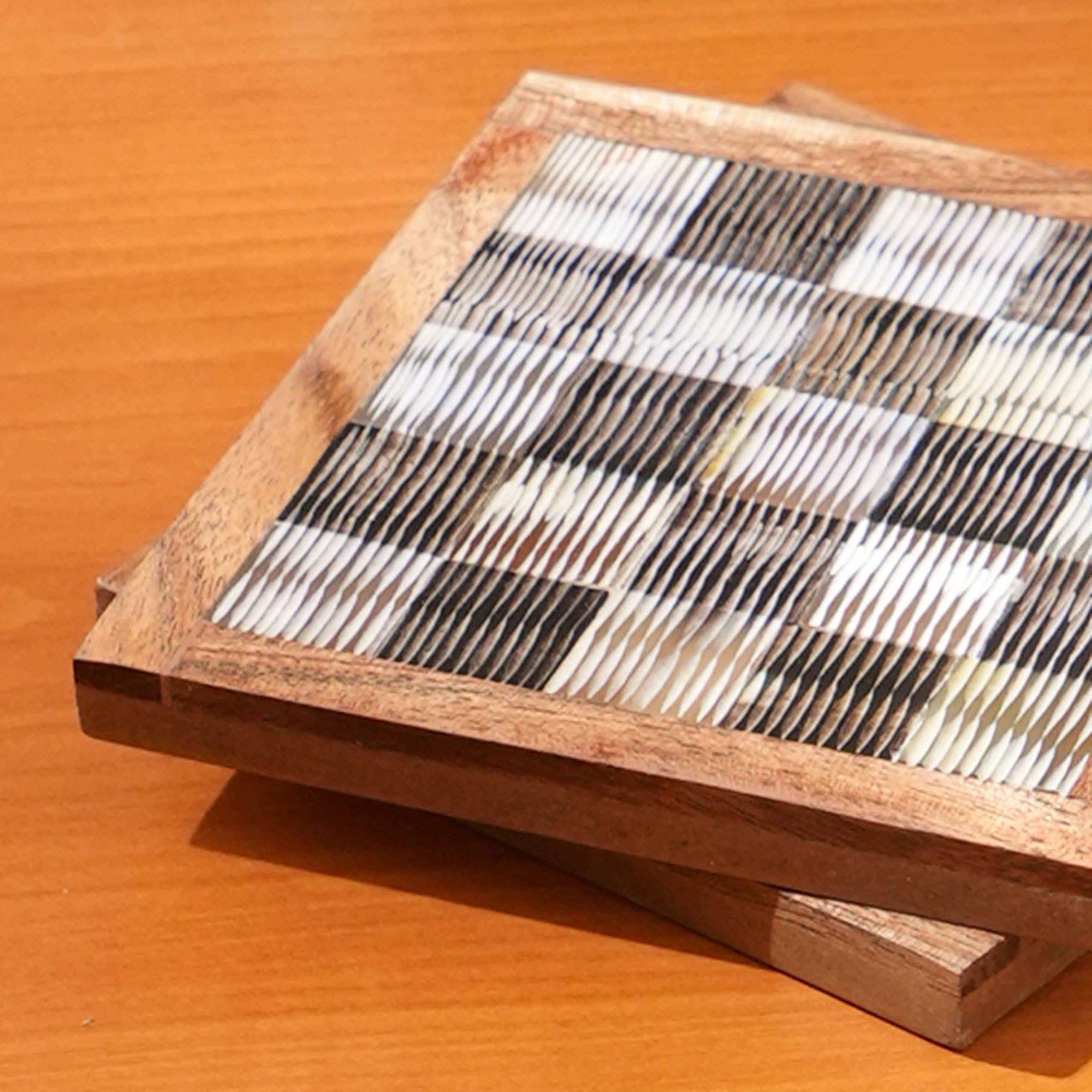 Chiseled Horn Coaster with Teakwood Edges