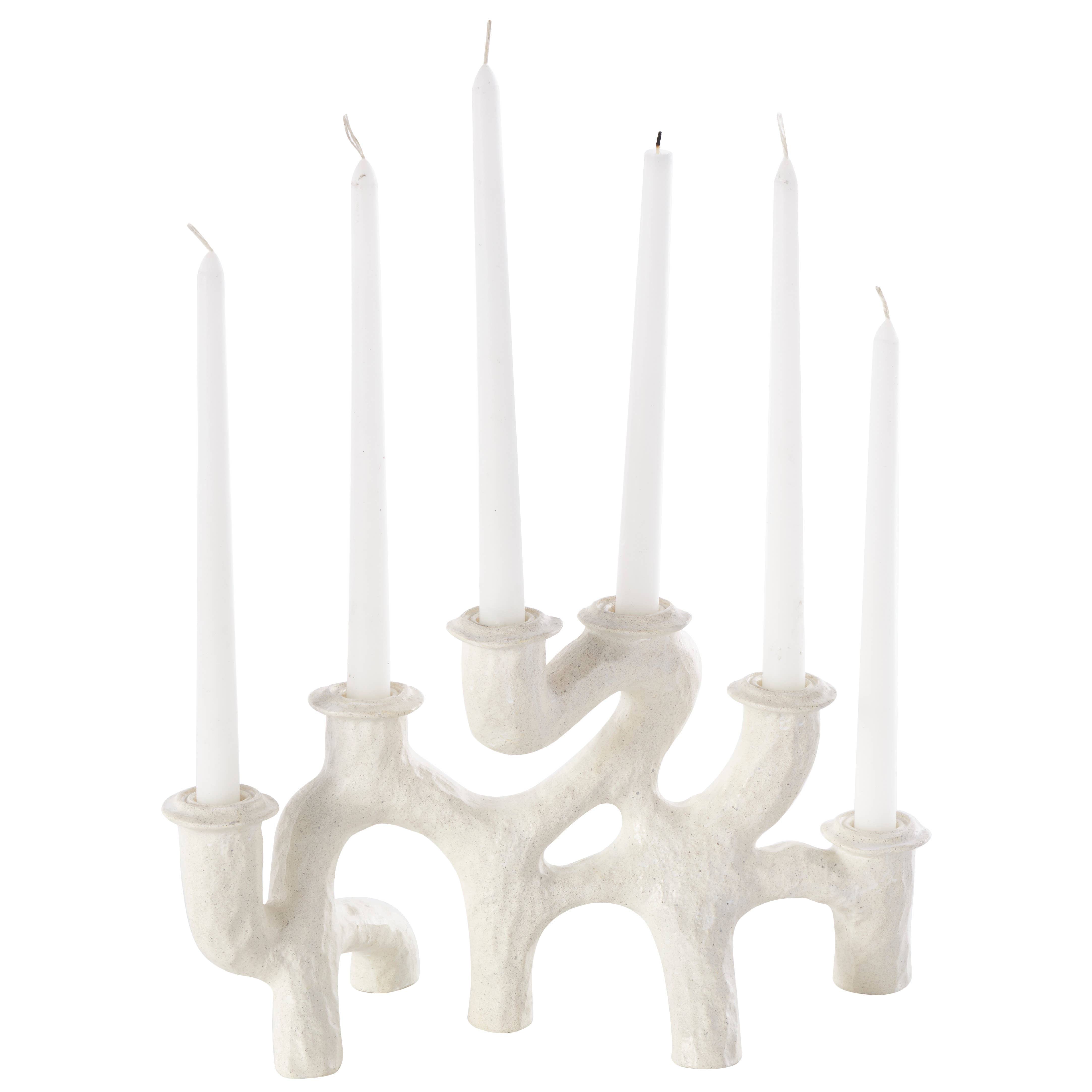 Contemporary Cream Resin Candelabra