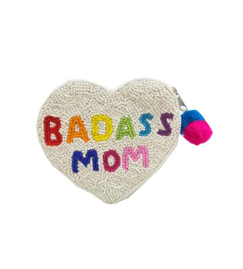 Beaded Heart Badass Mom Coin Purse