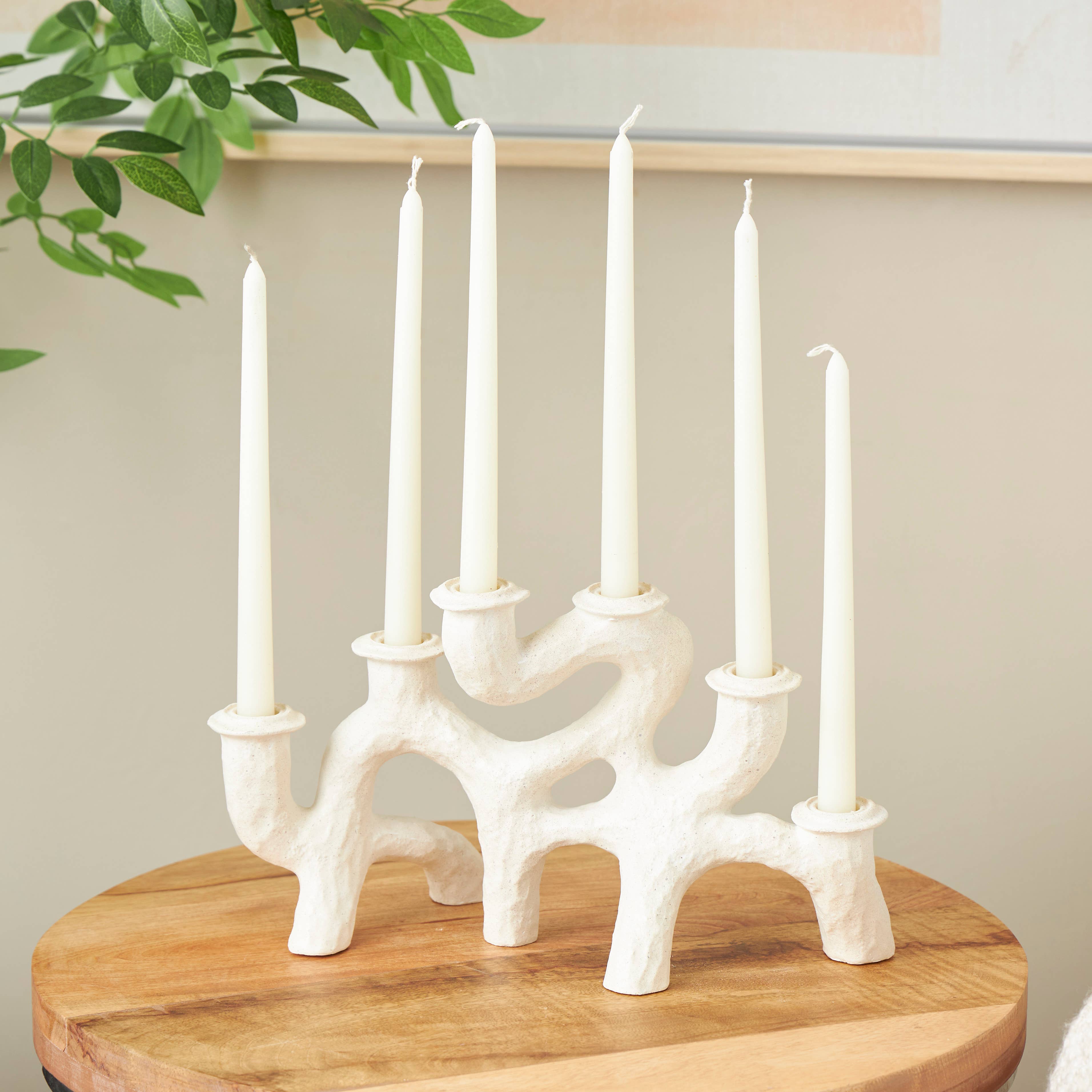 Contemporary Cream Resin Candelabra