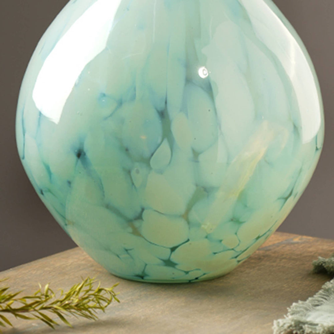White Splatter Green Glass Rounded Vase