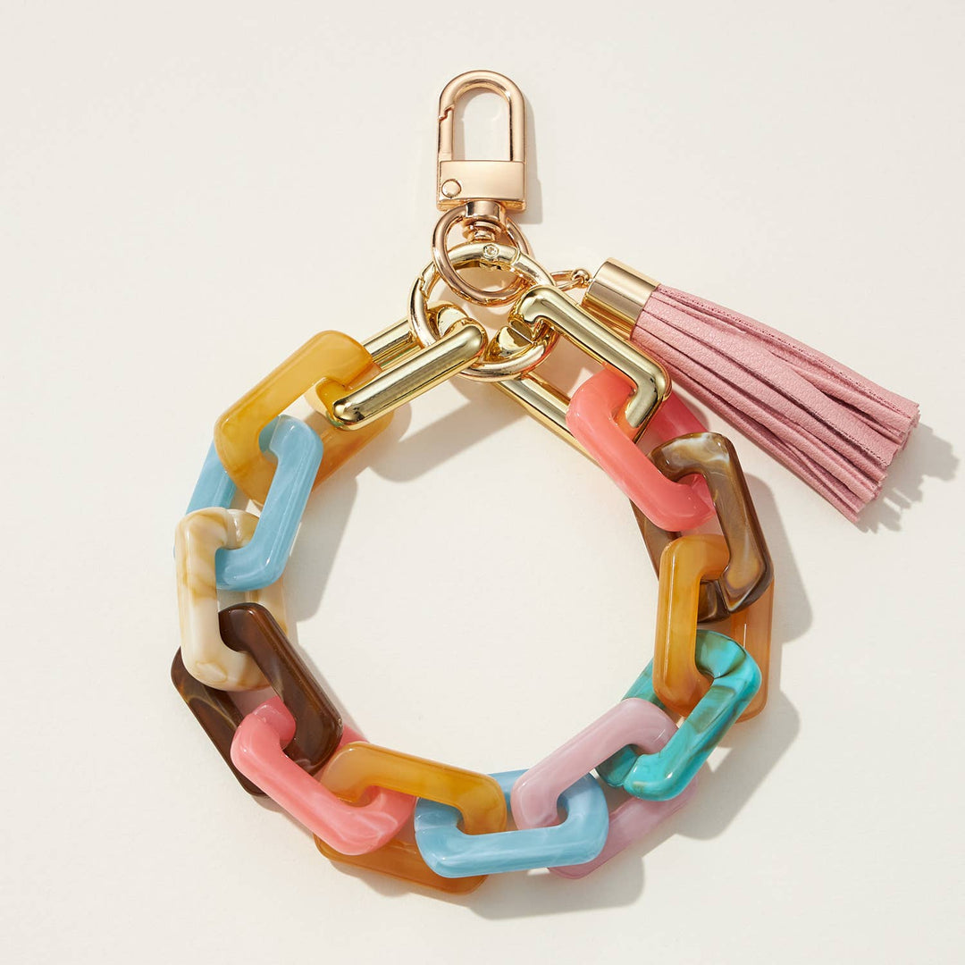 Two Tone Mixed Resin Chain Keychains with Tassel