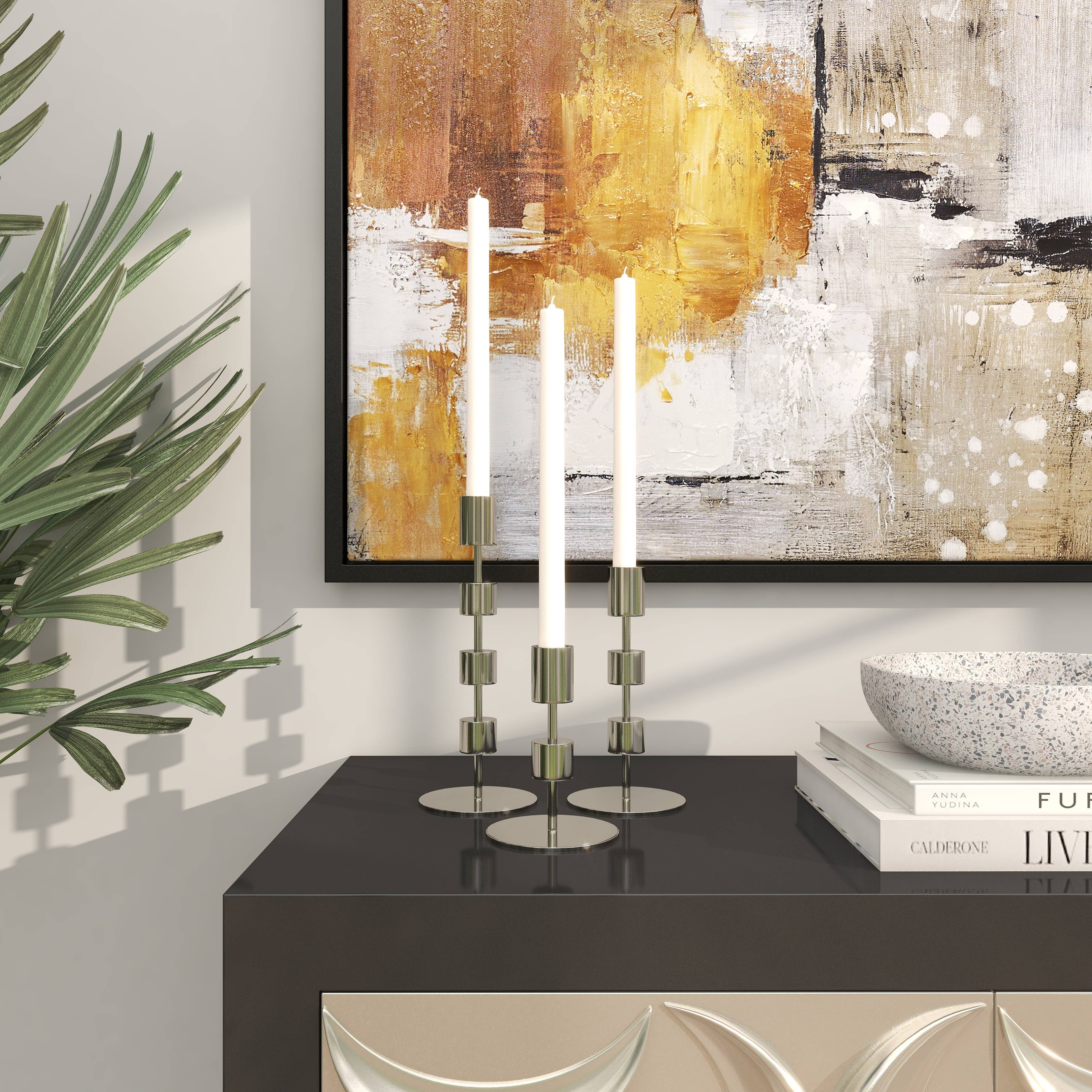 Contemporary Silver Metal Candle Holders