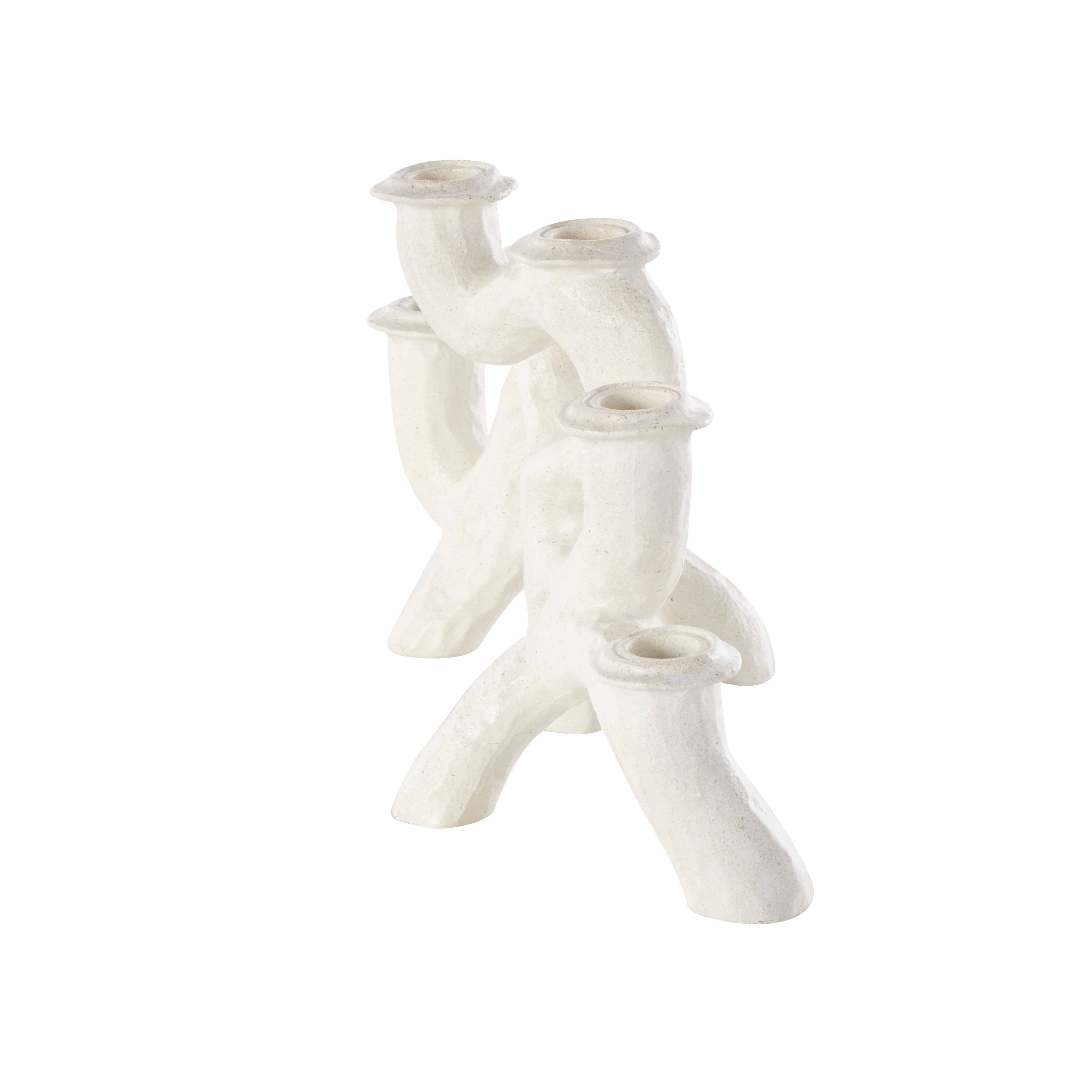 Contemporary Cream Resin Candelabra