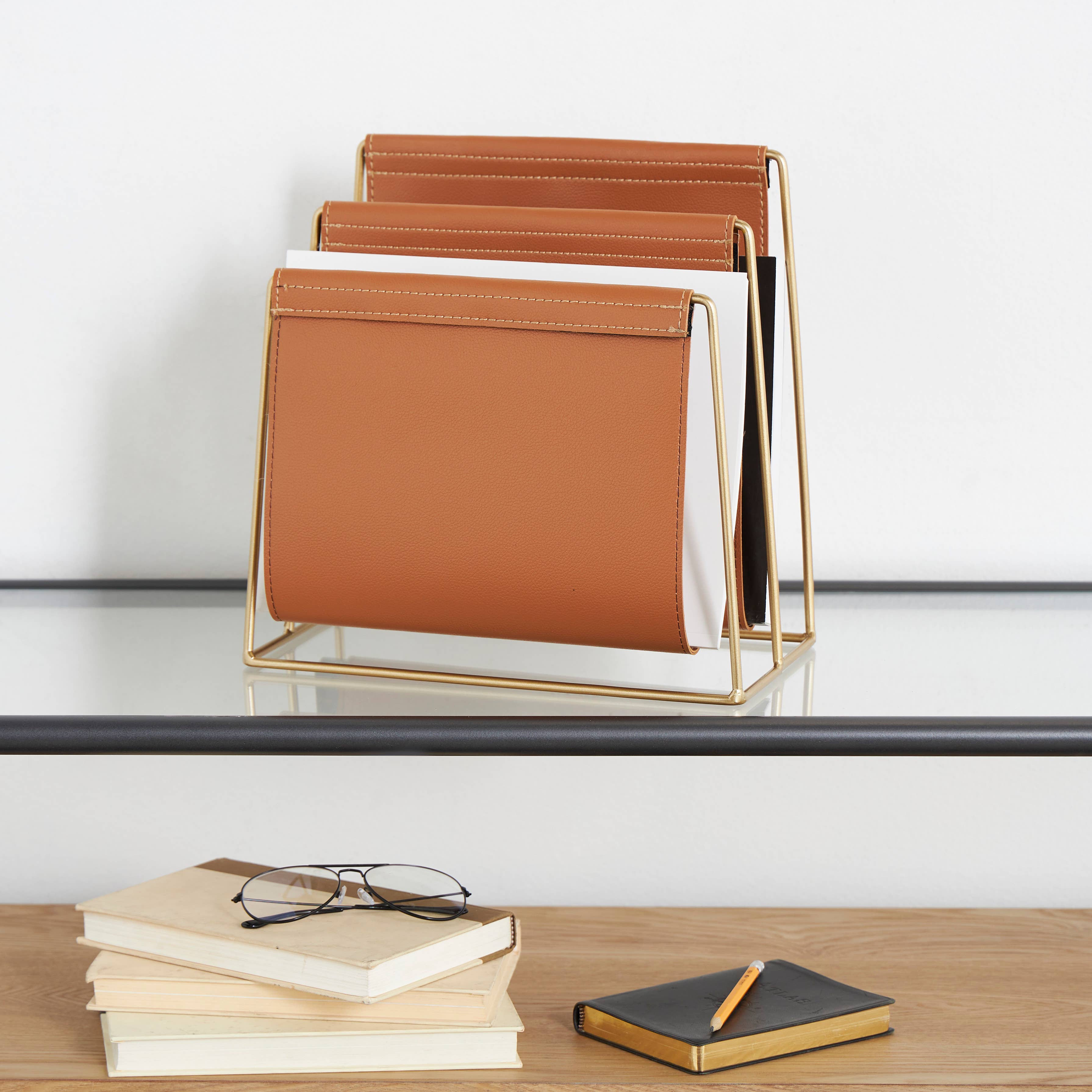 Modern Orange Leather Magazine Holder