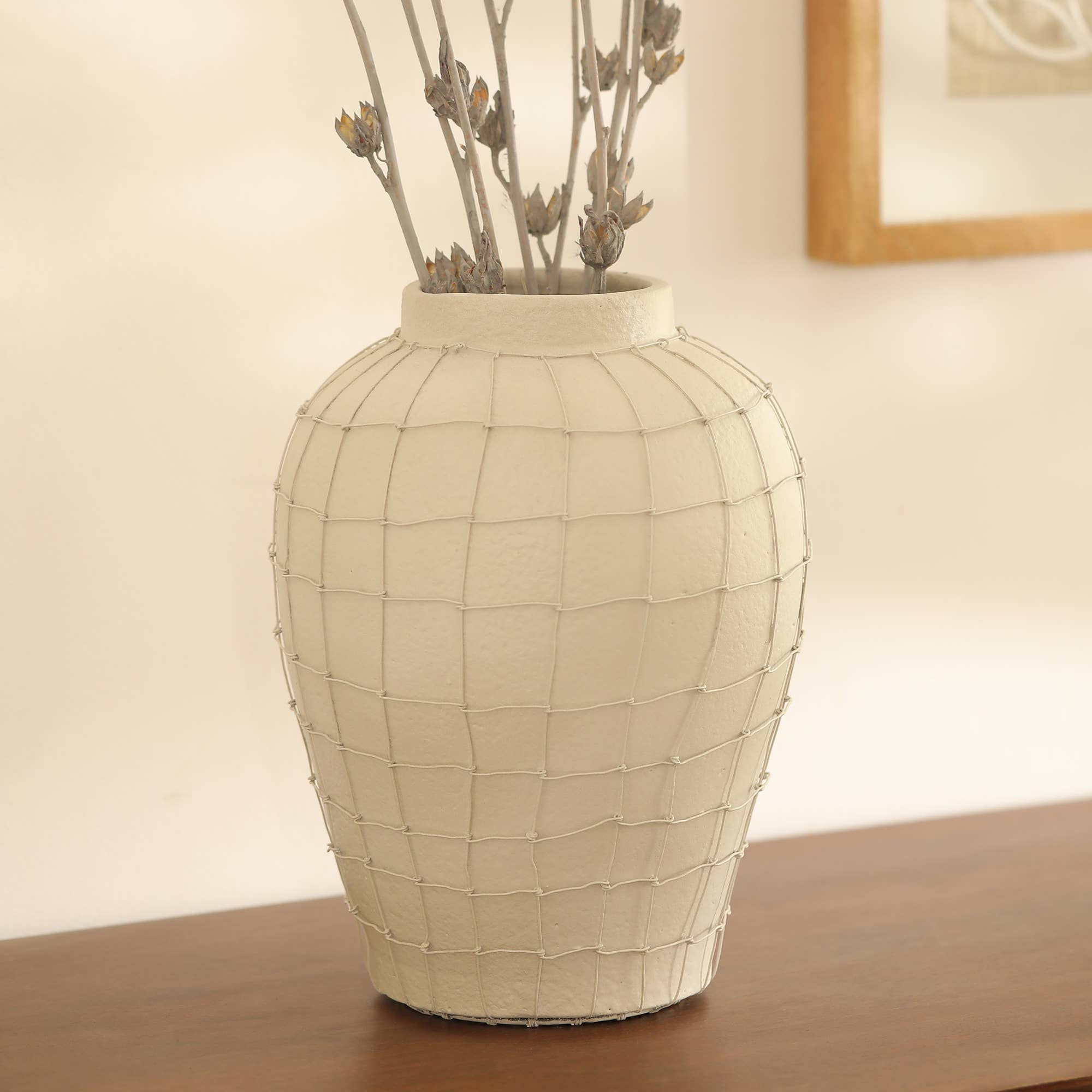 Handmade Terracotta Vase with Wireframe