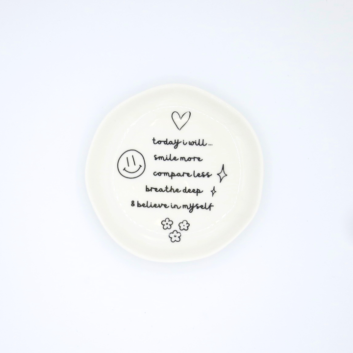 Today I Will Smile More Organic Round Trinket Tray