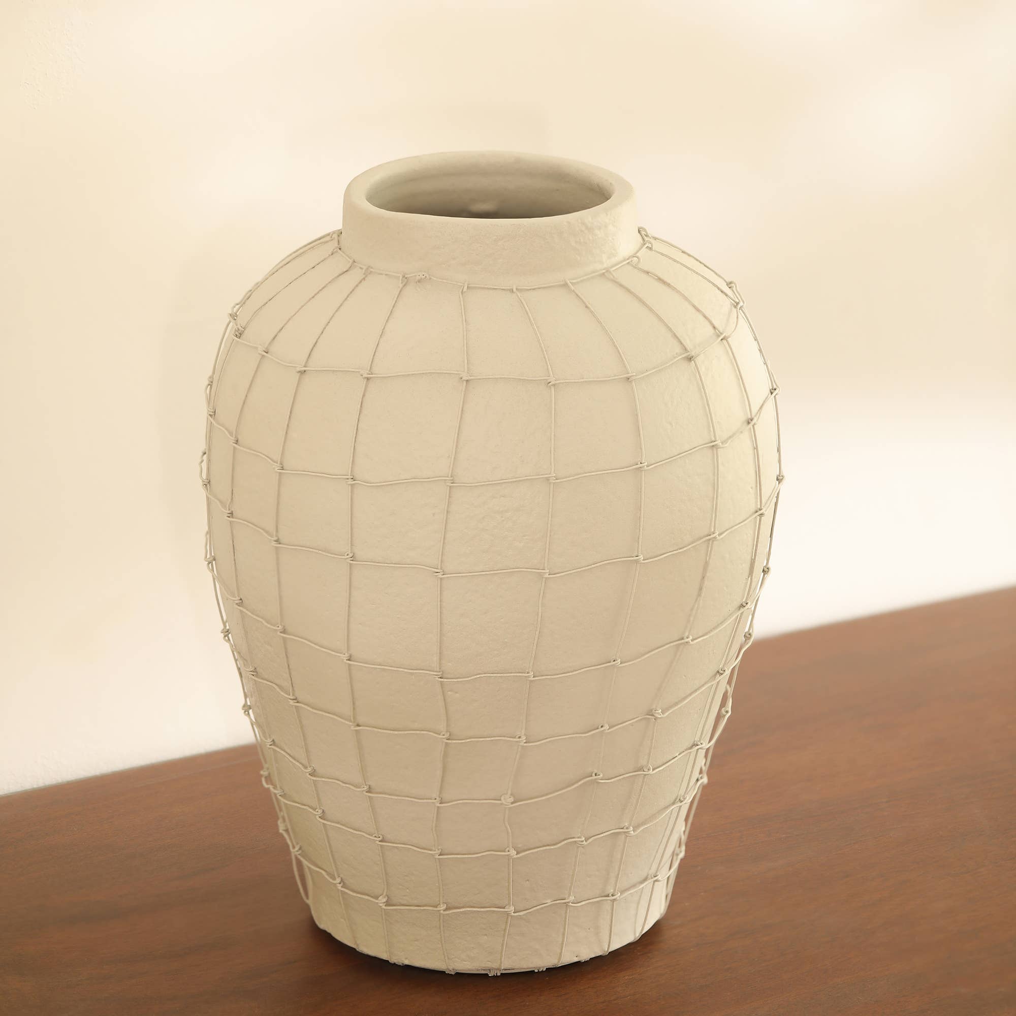 Handmade Terracotta Vase with Wireframe
