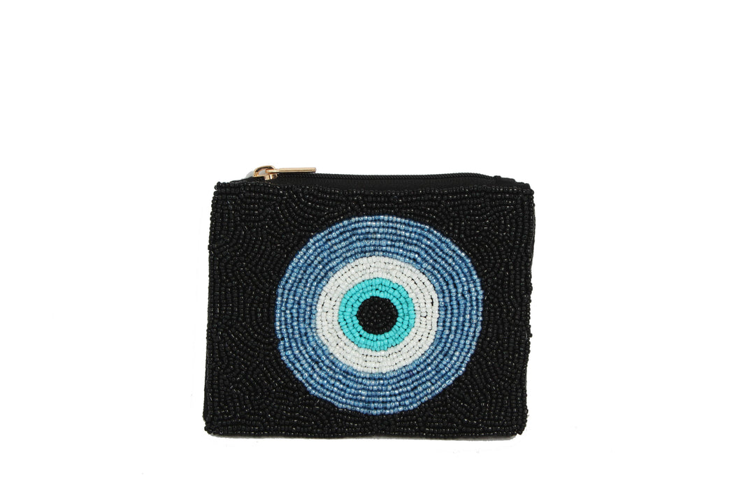 Beaded Evil Eye Blue Coin Purse