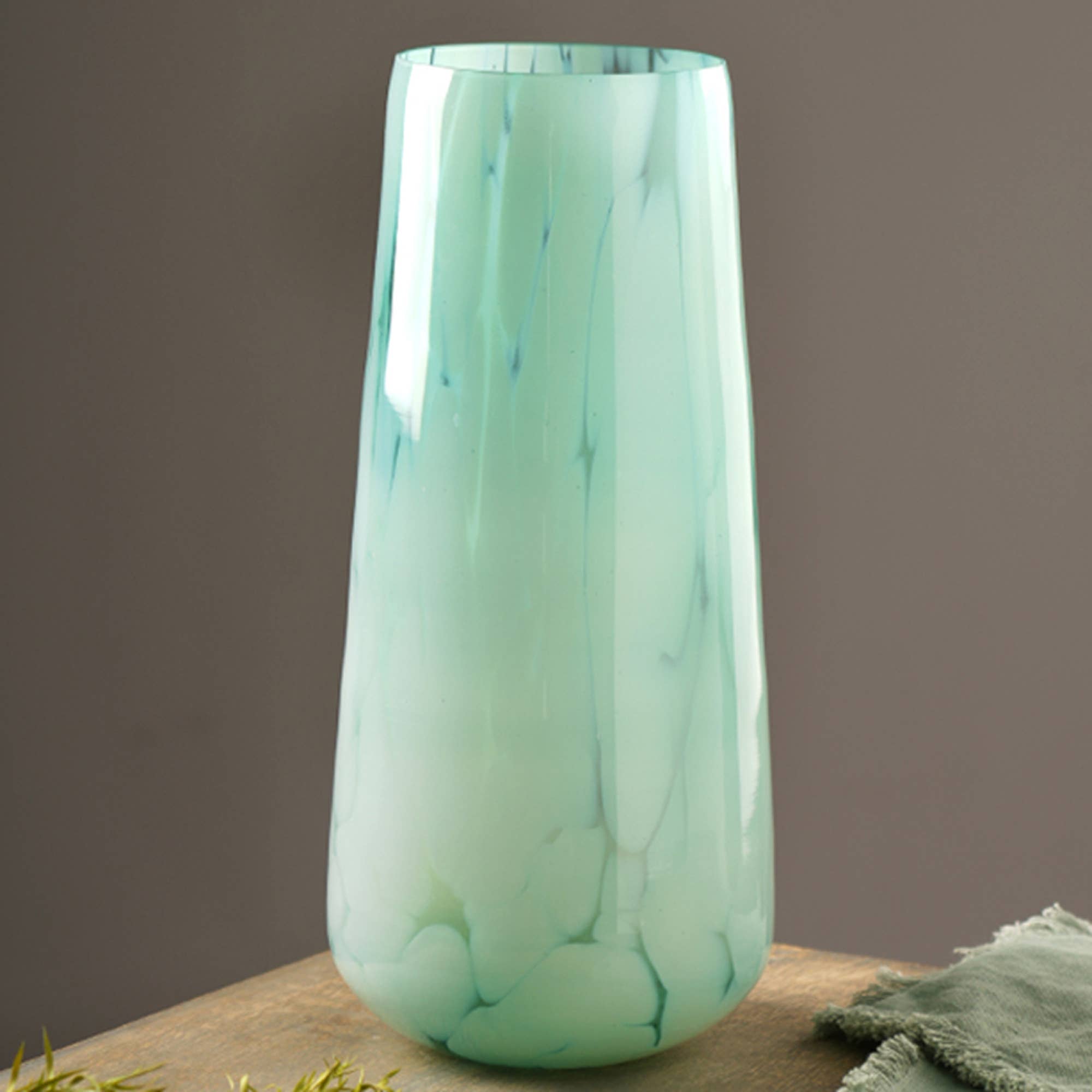 White Splatter Green Glass Long Vase