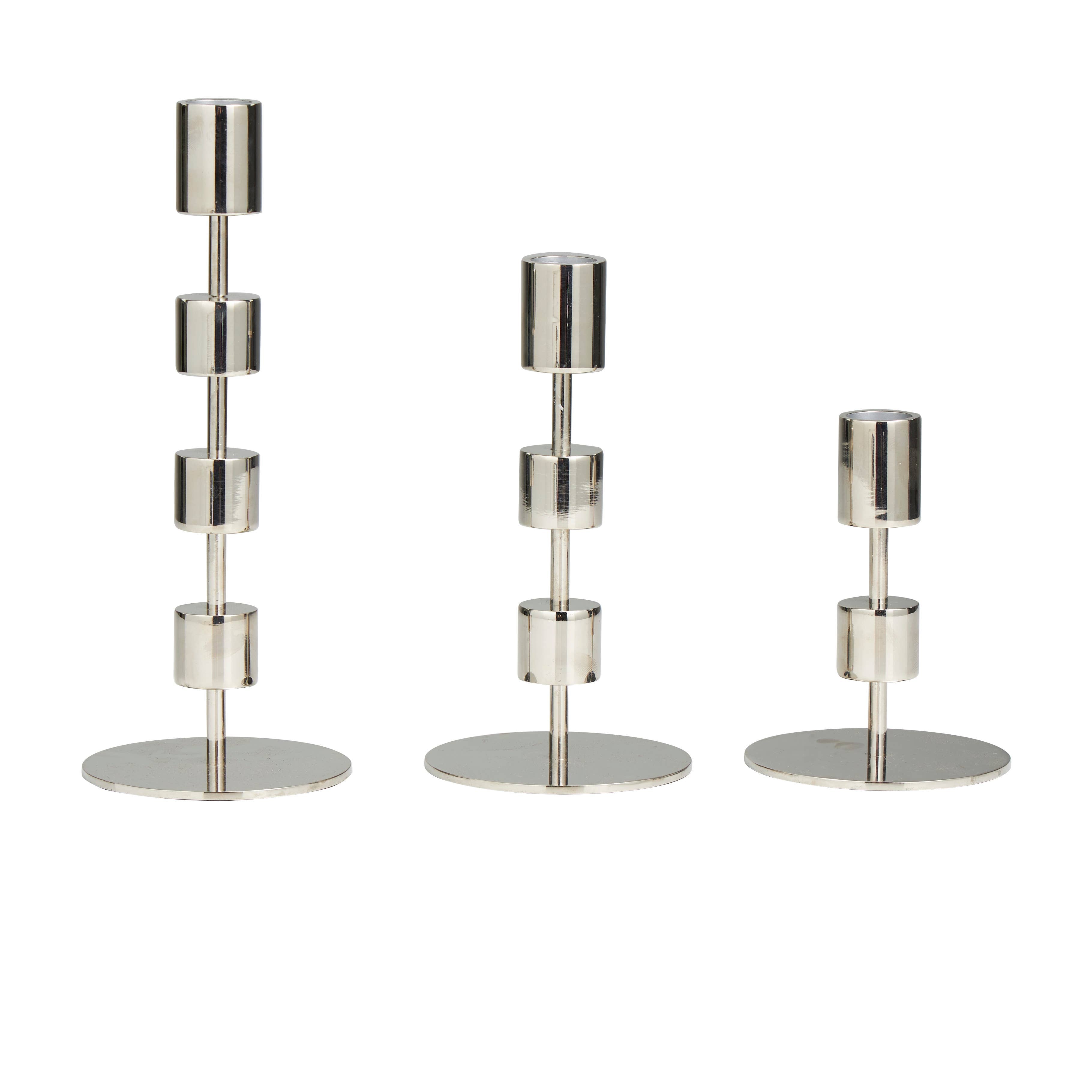 Contemporary Silver Metal Candle Holders