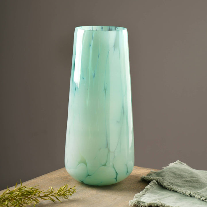 White Splatter Green Glass Long Vase