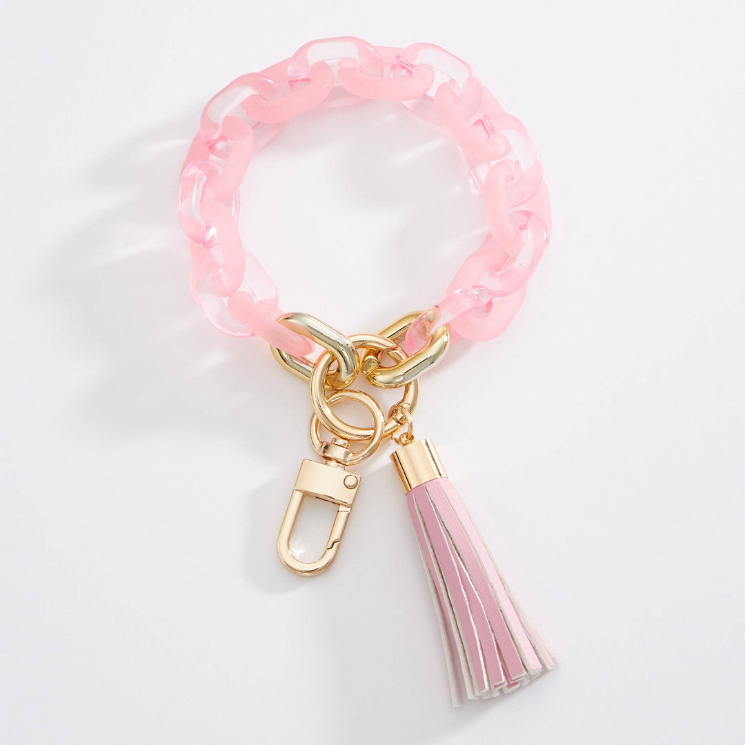Colored Transparent Link Keychain With Tassel
