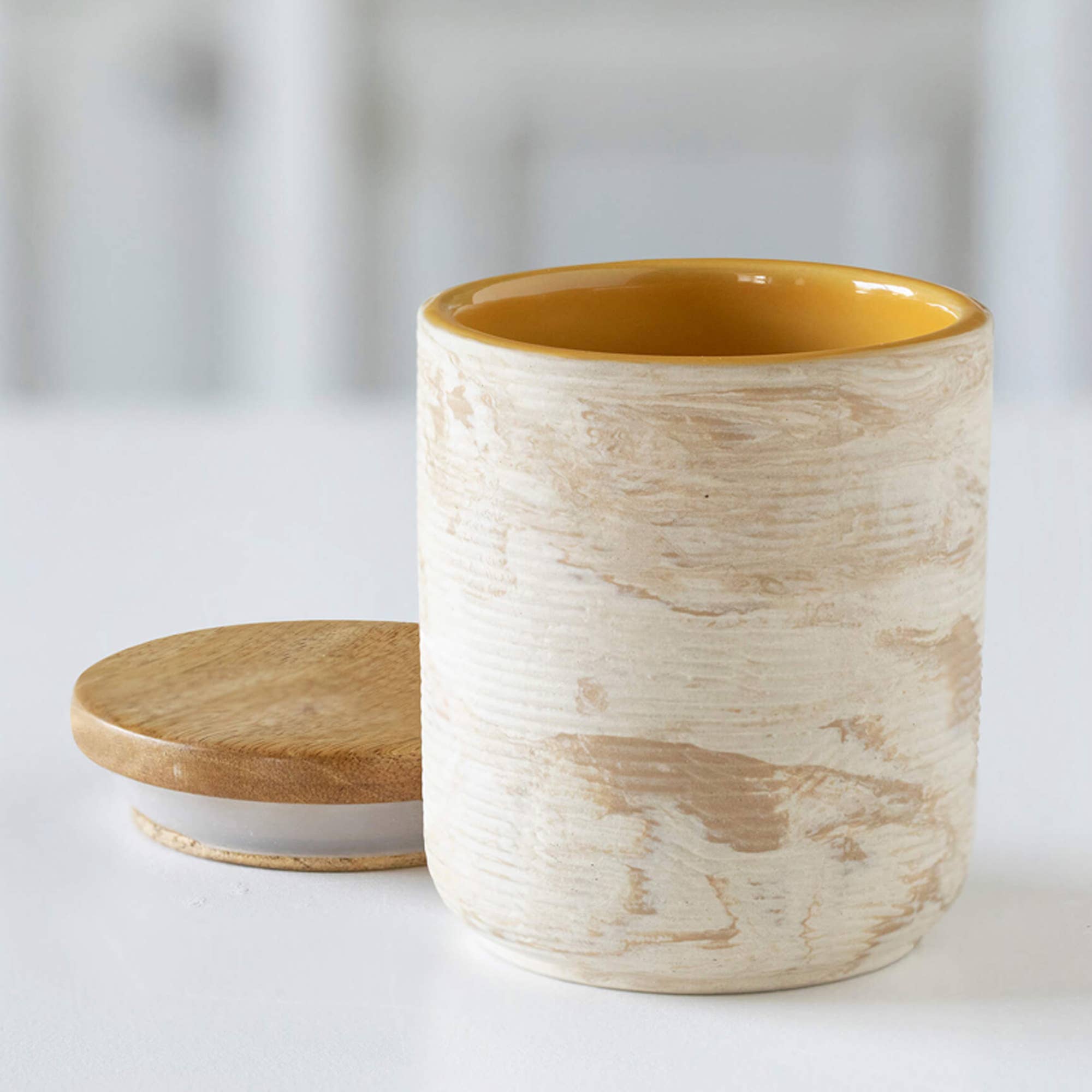 Handcrafted Ceramic Jar with Wooden Lid