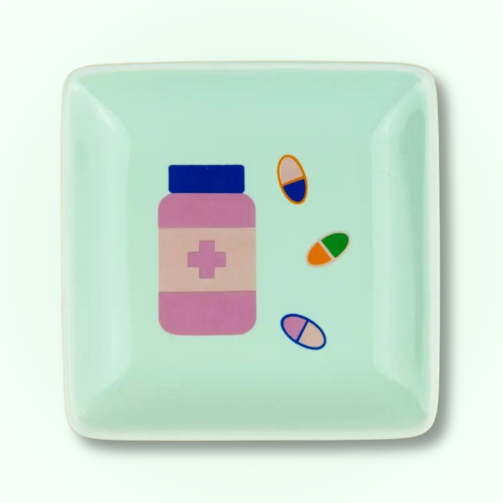 Pill Bottle & Pills - Square Trinket Tray