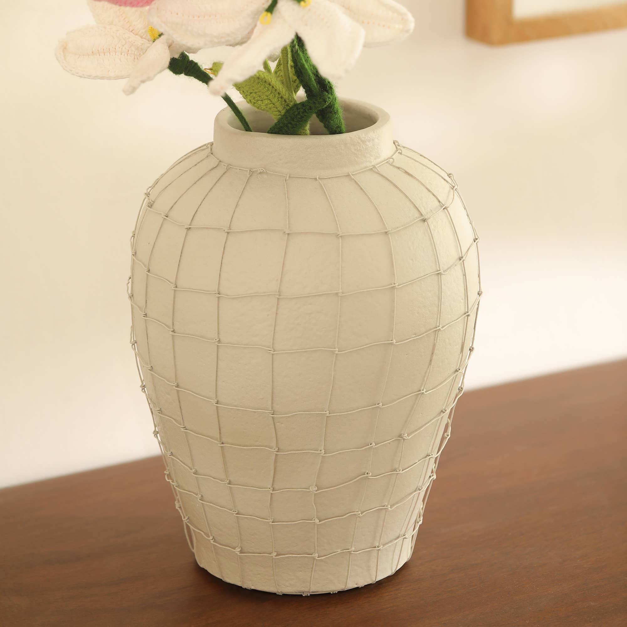Handmade Terracotta Vase with Wireframe