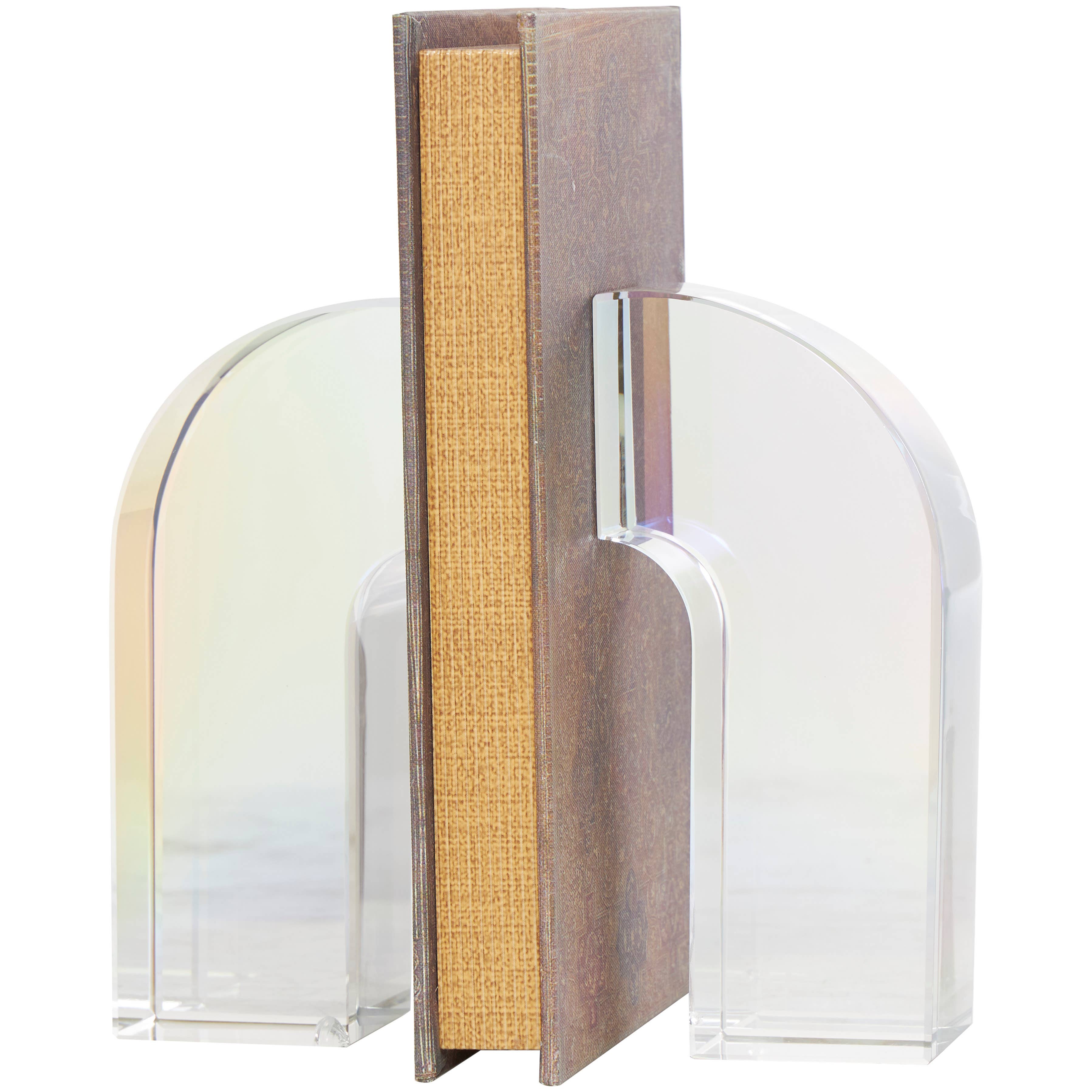 Contemporary Clear Crystal Bookends Set