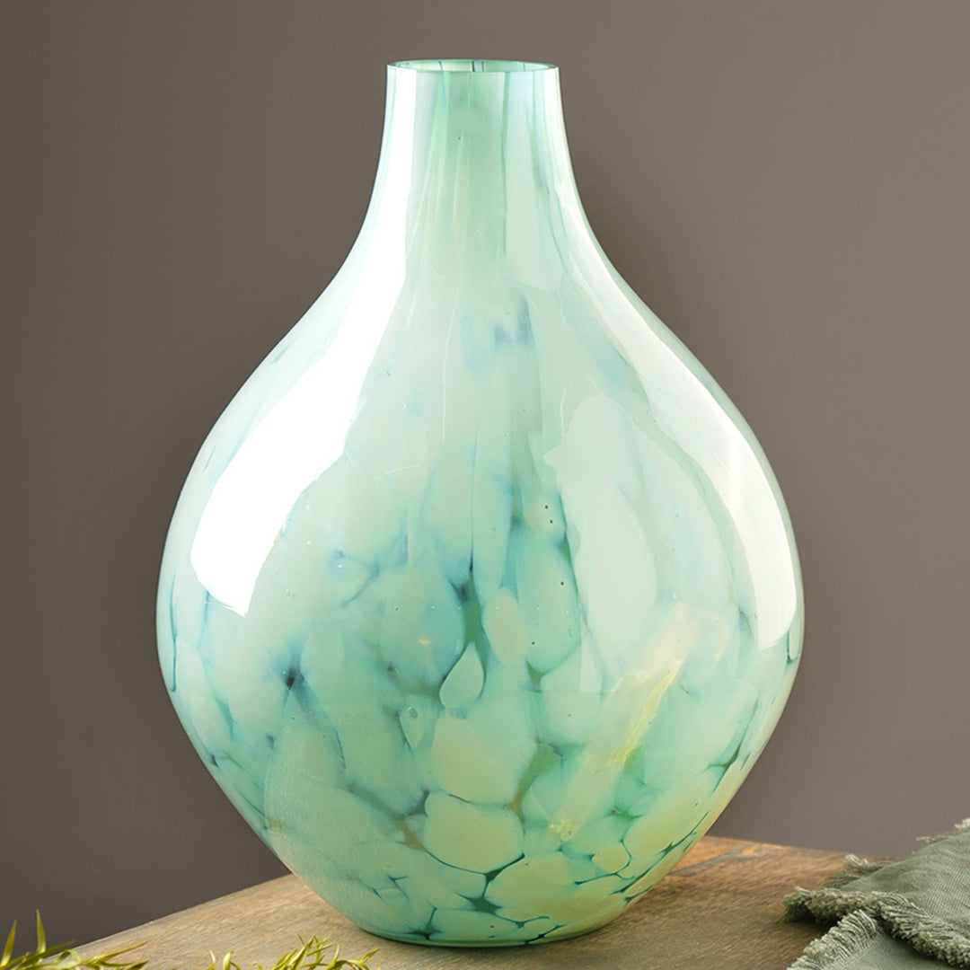 White Splatter Green Glass Rounded Vase