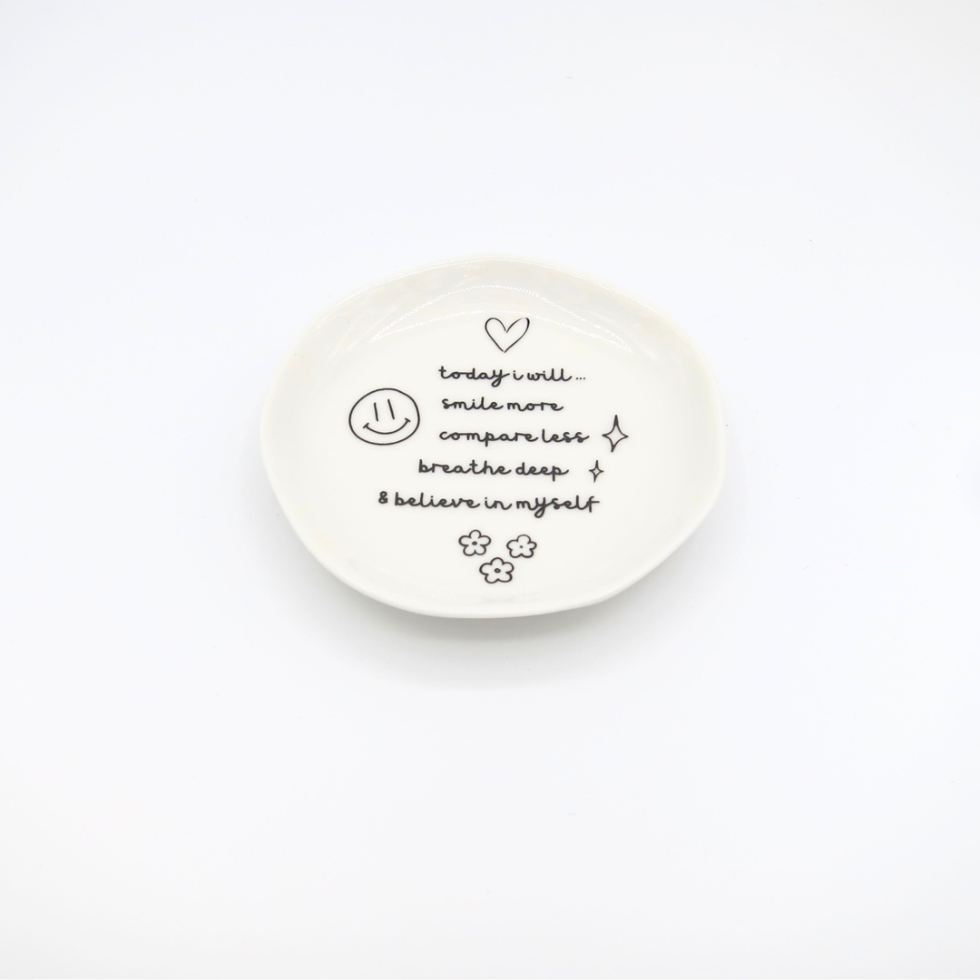 Today I Will Smile More Organic Round Trinket Tray