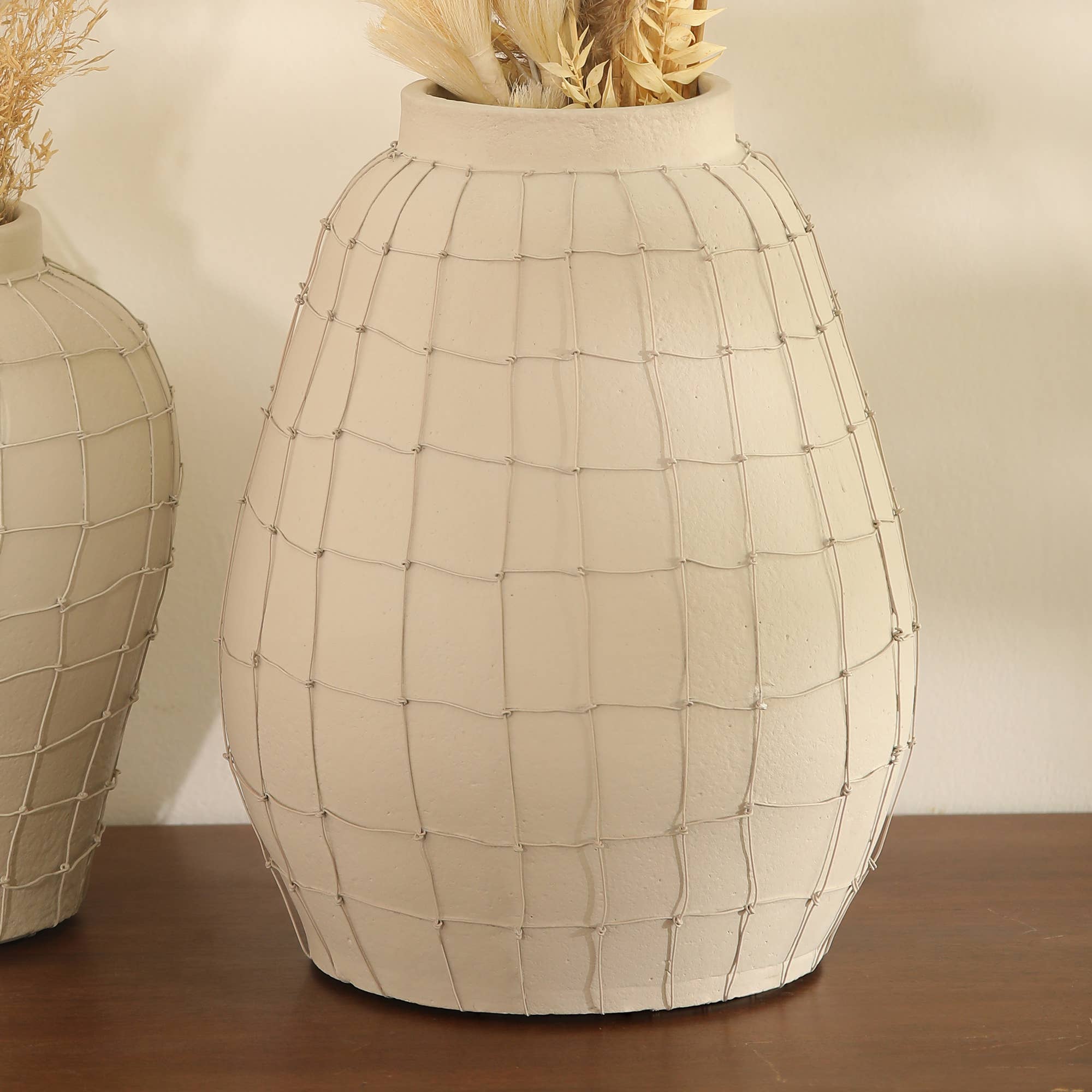 Handmade Terracotta Vase with Wireframe