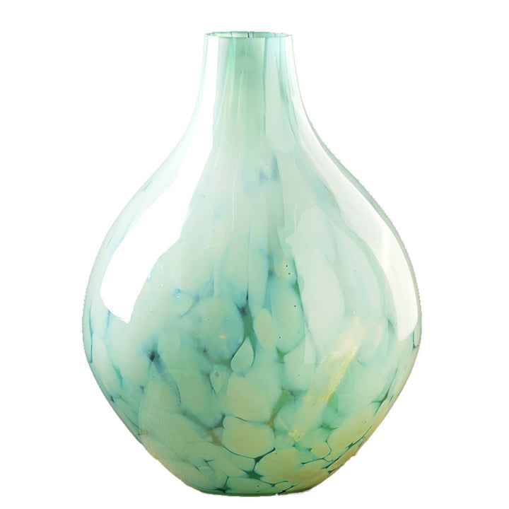 White Splatter Green Glass Rounded Vase