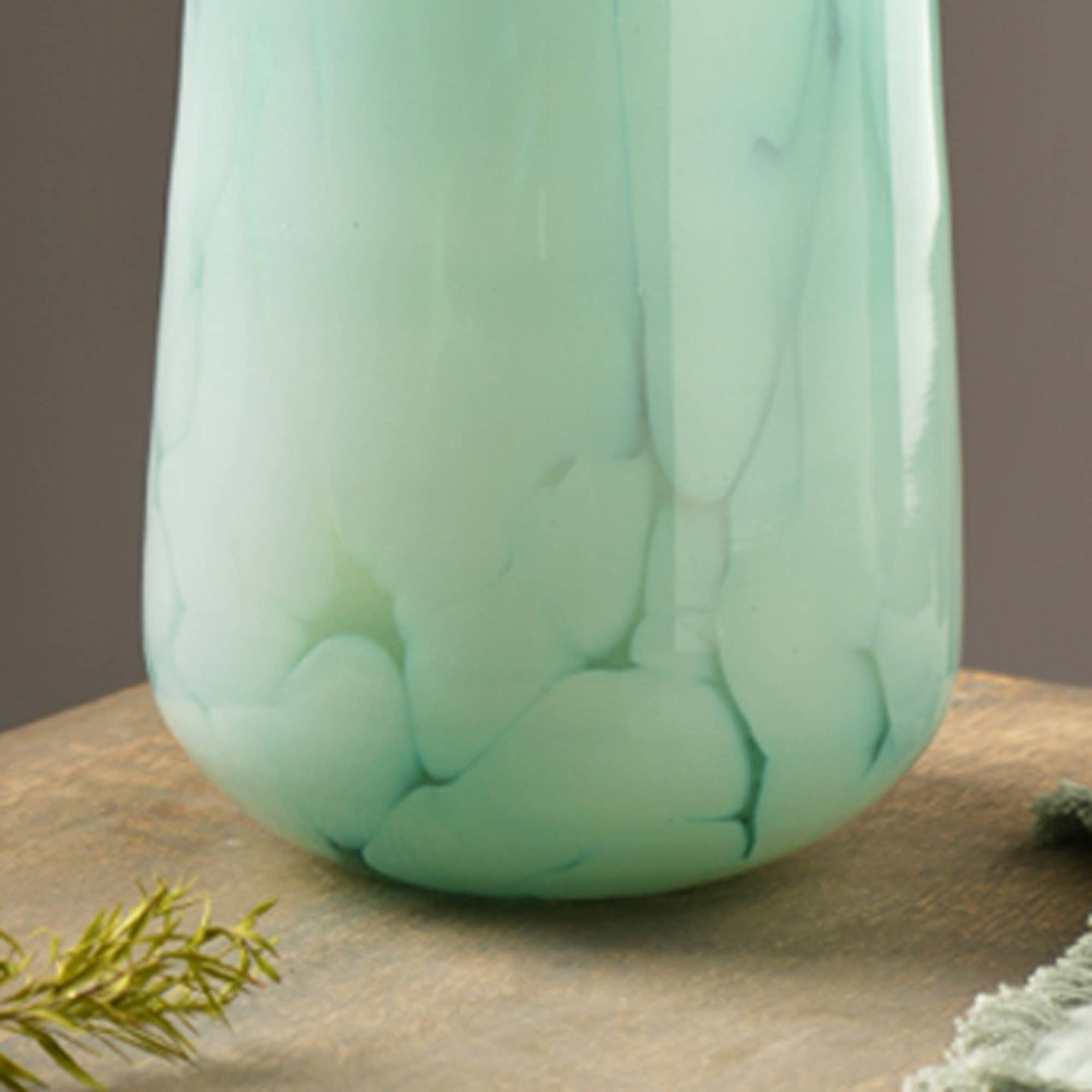 White Splatter Green Glass Long Vase