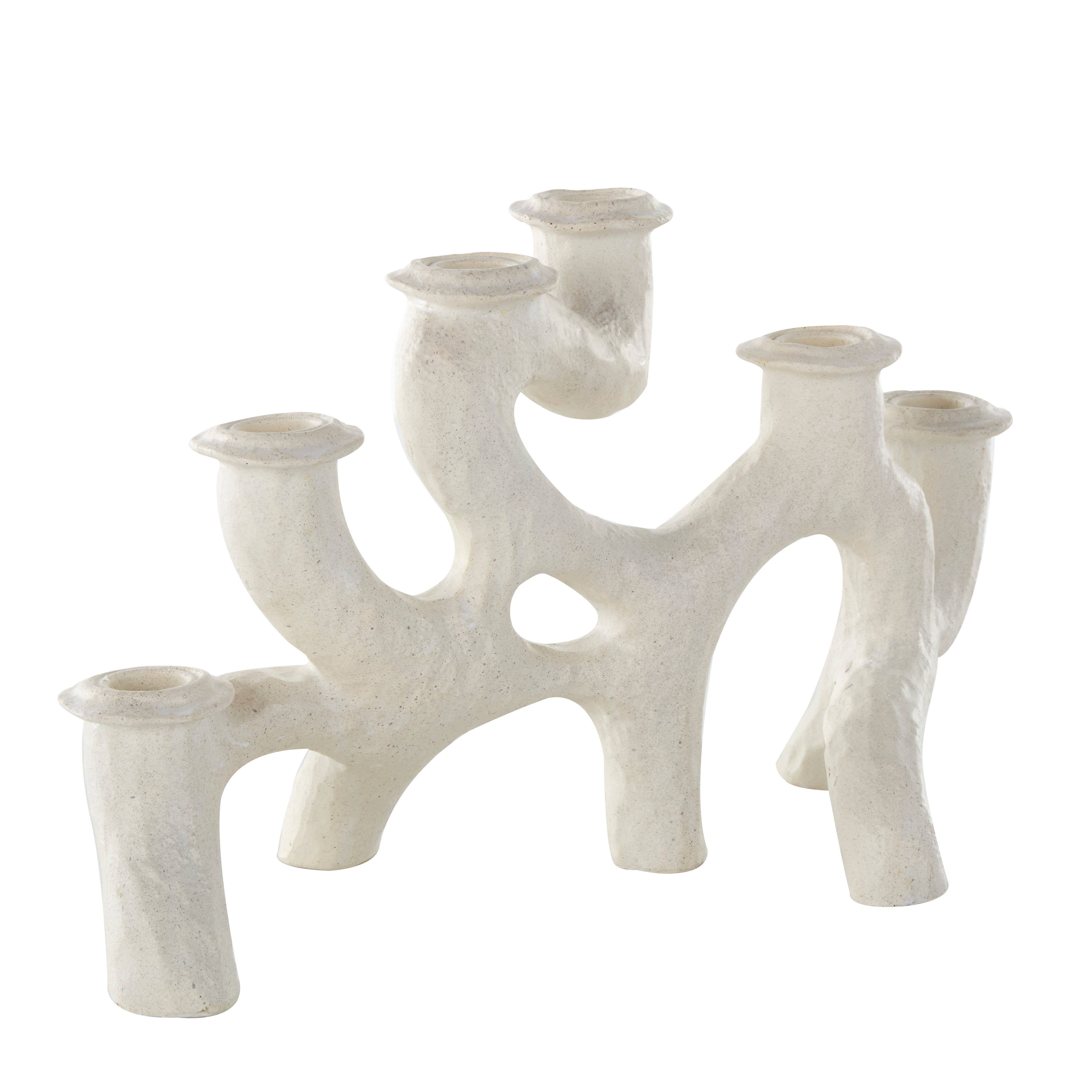 Contemporary Cream Resin Candelabra