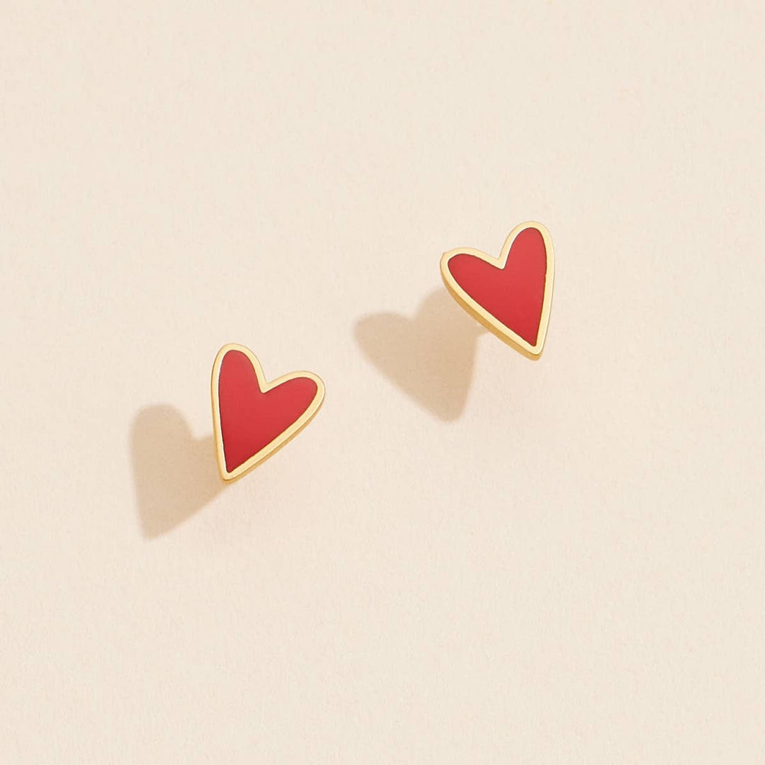 Enamel Heart 18K Gold Dip Stud Earrings