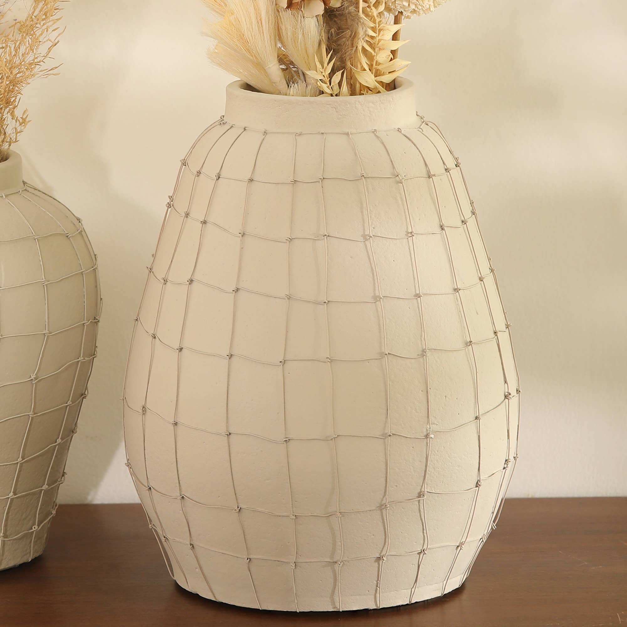 Handmade Terracotta Vase with Wireframe