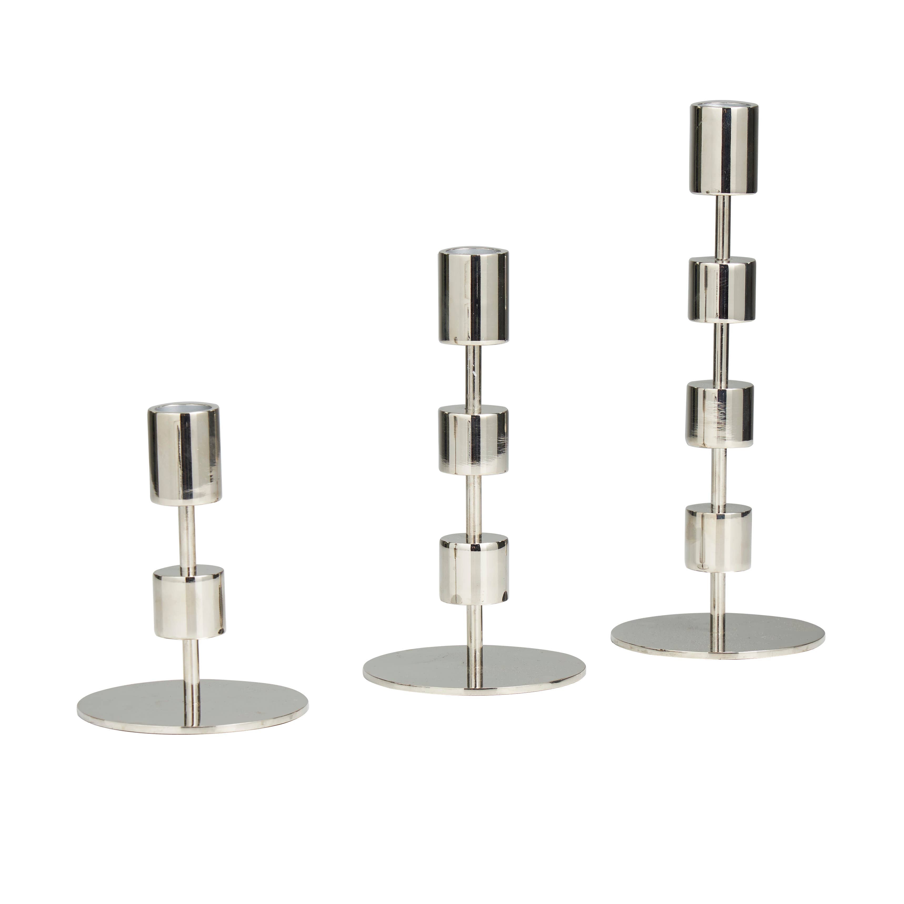 Contemporary Silver Metal Candle Holders