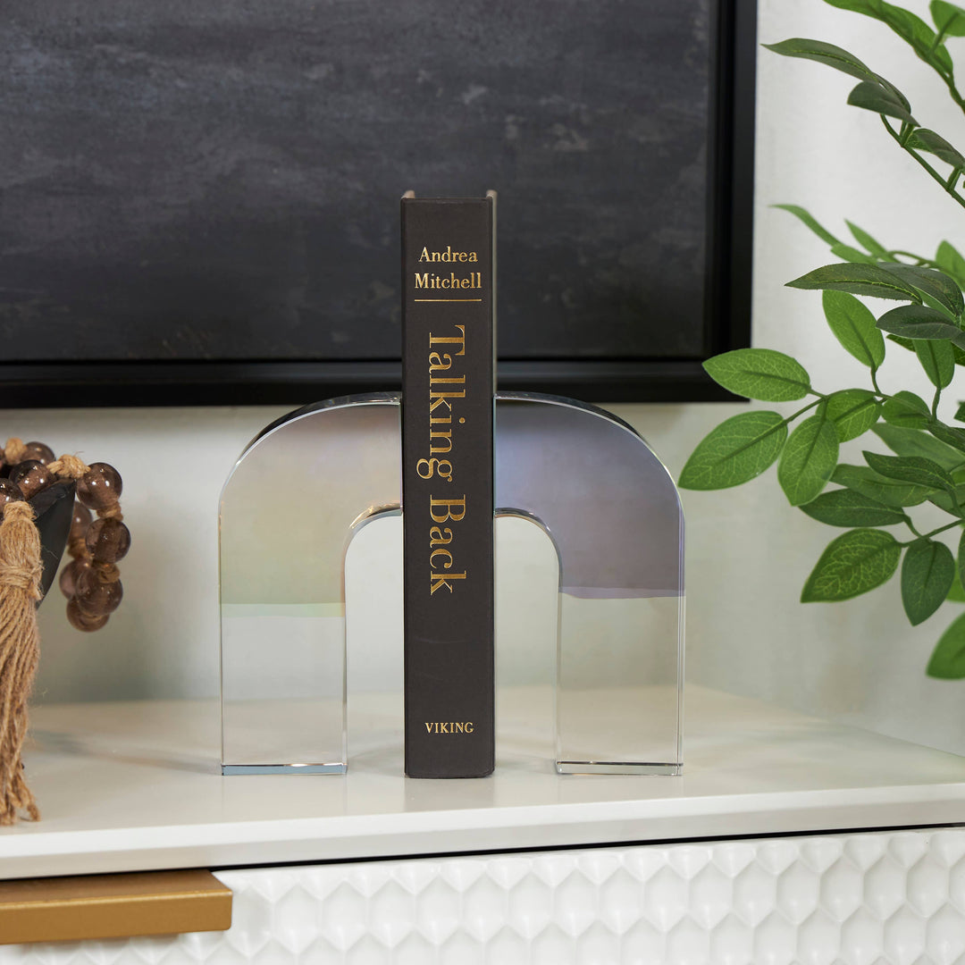 Contemporary Clear Crystal Bookends Set