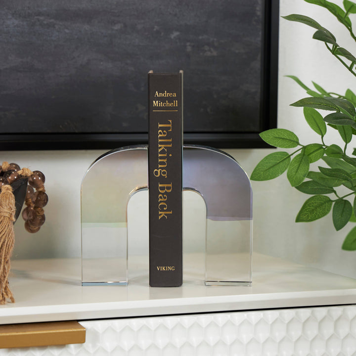 Contemporary Clear Crystal Bookends Set