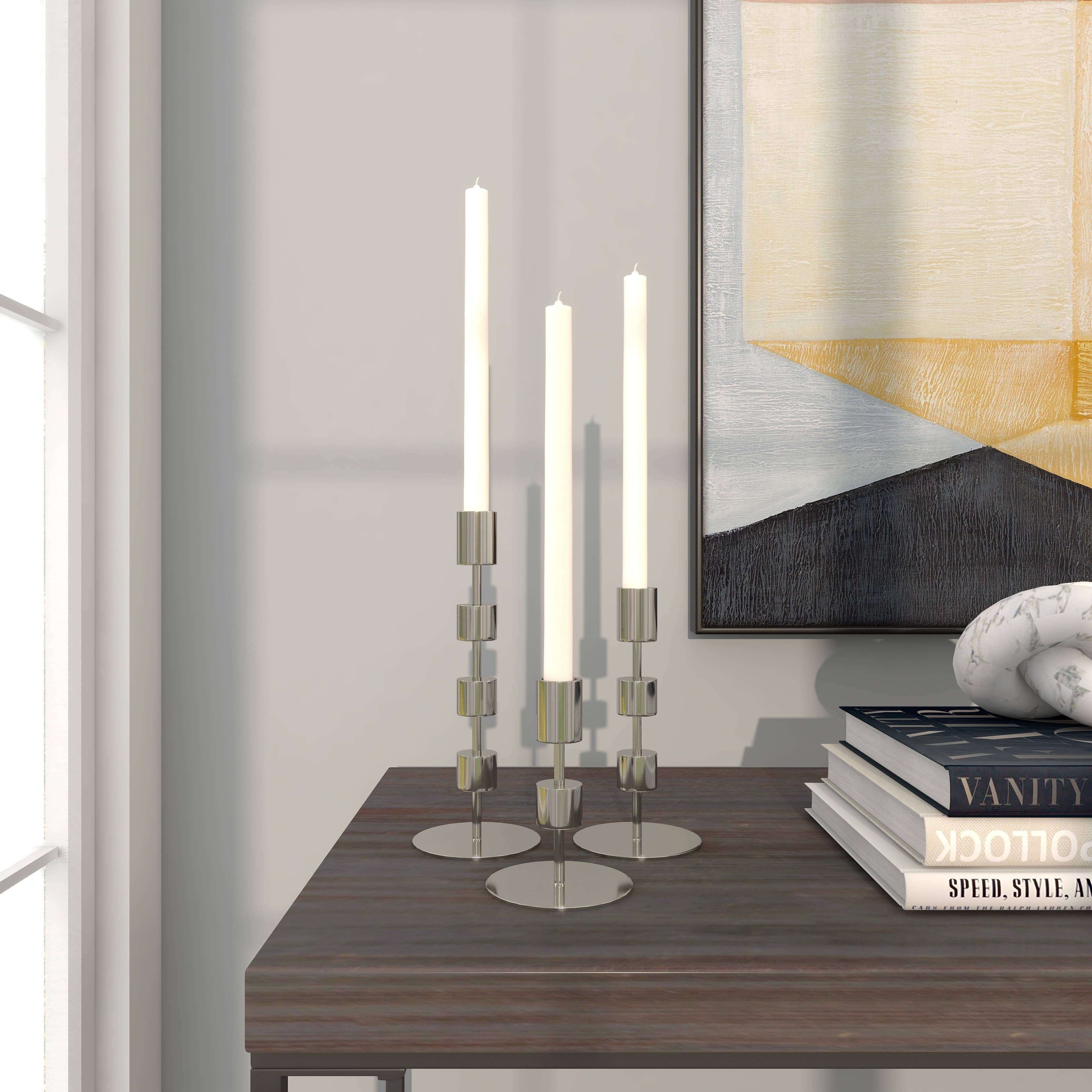 Contemporary Silver Metal Candle Holders